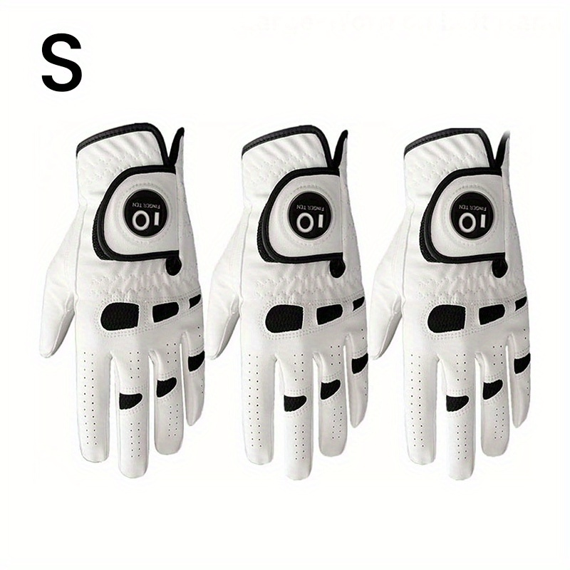 Men's Golf Glove Left Hand 3 Pack with Ball Marker – WeatherSof Soft Grip Cabretta-Style Golf Gloves for Men, Buckle Closure, All-Weather Performance, Sizes S to XXL (White)