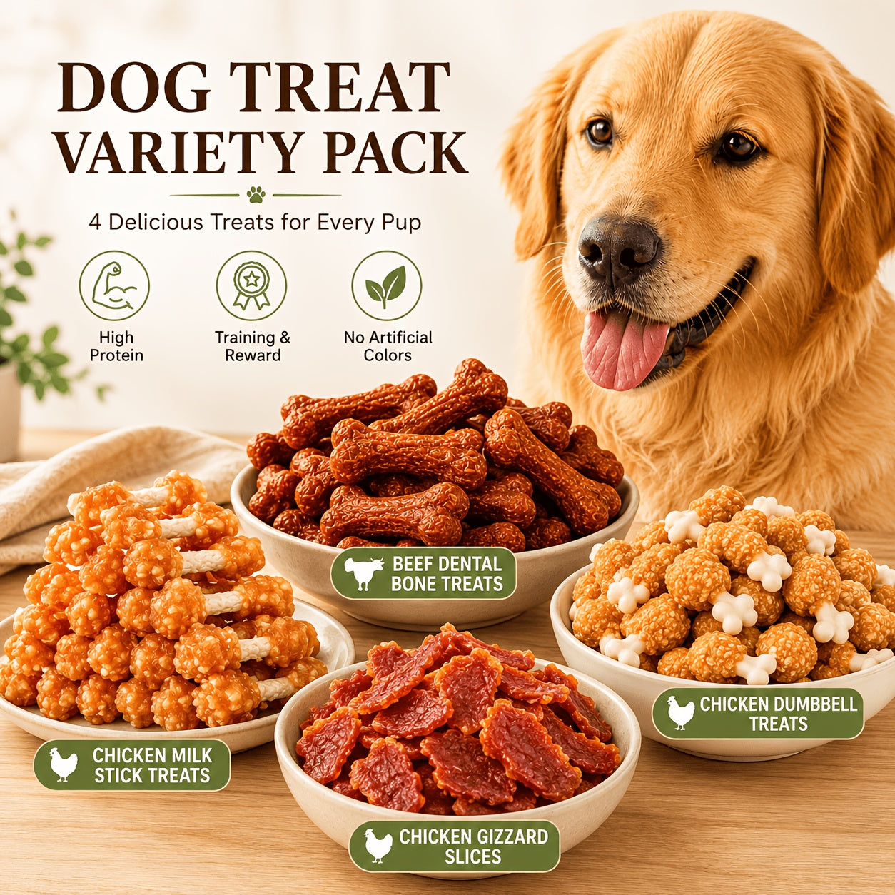 Chicken Dog Training Treats Dumbbell Shape – Natural High Protein Reward Snacks for Small Medium Large Dogs, Rice & Chicken Flavor, Long-Lasting Chew