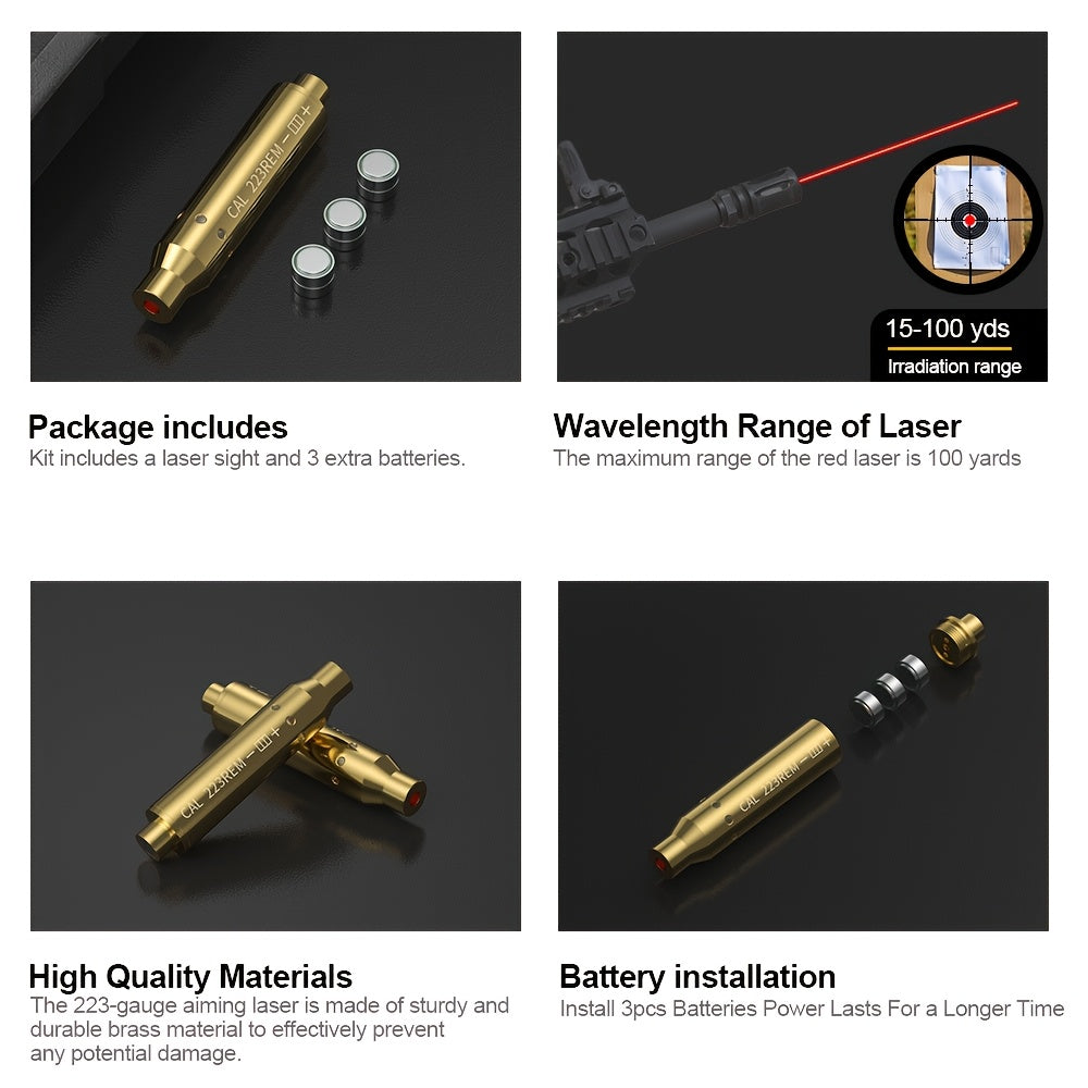 Red Laser Bore Sighter Multi-Caliber Firearms Calibration Tool 9mm 45ACP 308Win 223Rem 12GA 7.62 38SPL 44Mag Battery Included for Shooting Range