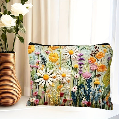 Daisy Floral Makeup Bag 4-Pack Set Foldable Zipper Travel Cosmetic Pouch Durable Toiletry Organizer Gift for Women Girls Sisters Girlfriends Birthday Christmas Holiday