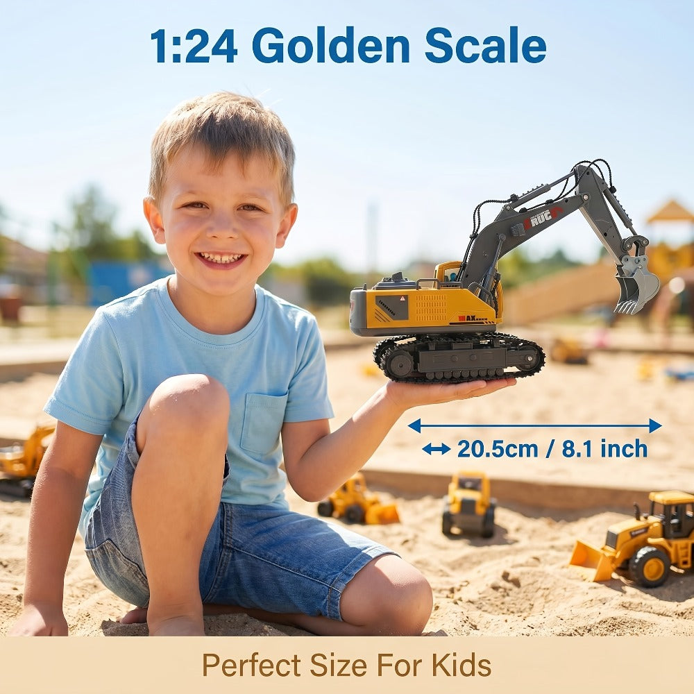 RC Construction Vehicle Set 2.4G 11-Channel Remote Control Excavator Dump Truck Bulldozer | 1:24 & 1:64 Alloy Engineering Toy | 2-in-1, 3-in-1, 4-in-1 Kit for Kids Adults