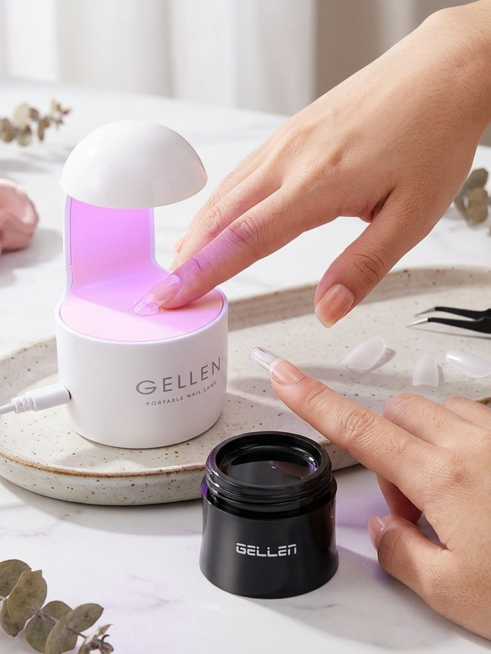 Solid Gel Nail Glue Kit with Mini LED Lamp — 8g UV Cure Gel Glue 28+ Days Long-Lasting Bond for Press On Nails Acrylic Tips Rhinestones, Non-Toxic Natural Resin, Salon & Home Manicure Gift Set