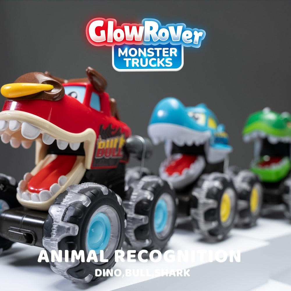 Monster Truck Toys for Toddlers 3-Pack LED Light Up Wheels Press & Go Animal Trucks Shark Bull Dinosaur – Glow Push Car Toy for Kids Ages 1-5 Birthday Easter Christmas Gift Boys Girls