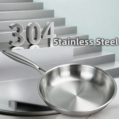 304 Stainless Steel Frying Pan Skillet - 3-Ply Base Even Heat Distribution, Induction & Gas Compatible, Rivet-Free Interior, Healthy Non-Toxic Cooking Cookware for Home Kitchen