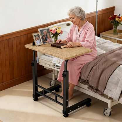 Overbed Table Adjustable Height – Hospital-Grade Nursing Bedside Table with Independent Storage Compartments for Elderly & Patient Care | Portable Auxiliary Tray Table, 8 Colors