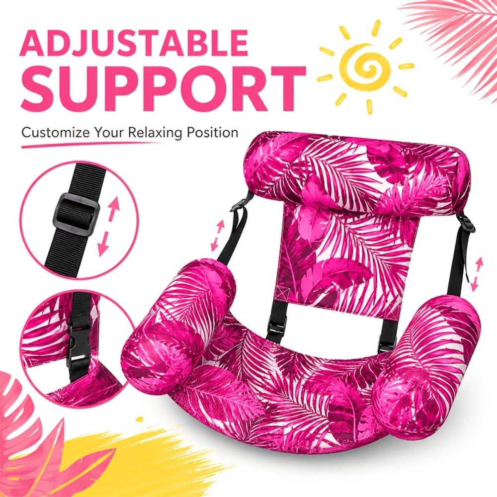 Tropical Leaf Inflatable Pool Float Lounger for Adults – Hammock Chair with Adjustable Back & Head Support, Buoyant Pillow, Fabric Cover, Pool Lake Beach Summer Water Party Relaxation Gift