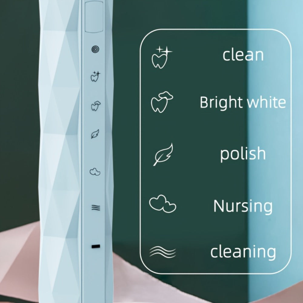Sonic Electric Toothbrush IPX8 Waterproof – USB Rechargeable, Smart Timer, Metal Handle, 5 Replacement Brush Heads, Soft Bristles for Adults Men & Women – Black & Blue