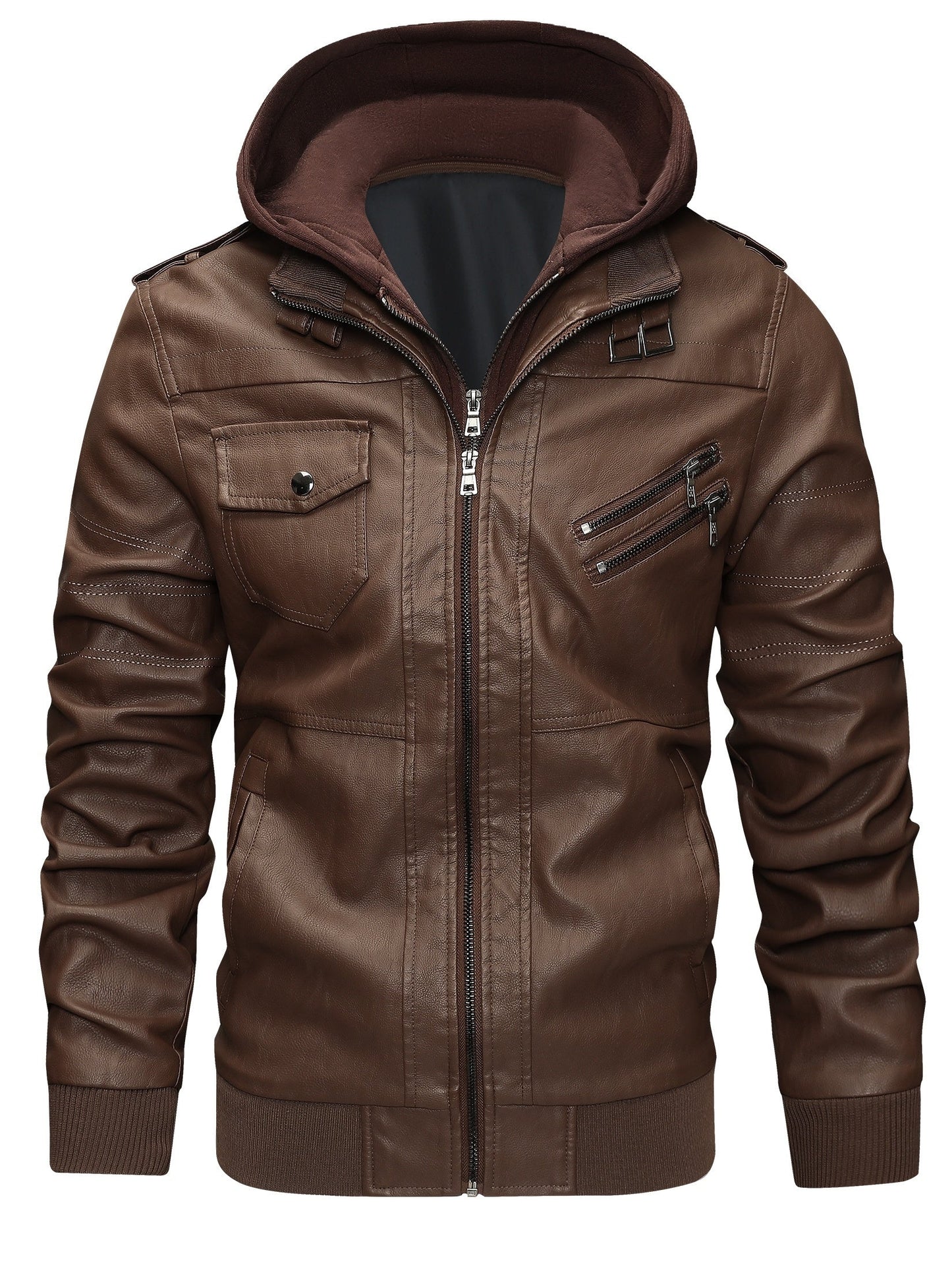 Men's Windproof Faux Leather Pullover Hoodie