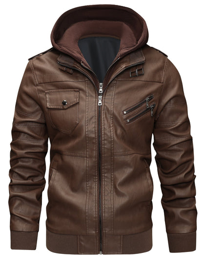 Men's Windproof Faux Leather Pullover Hoodie