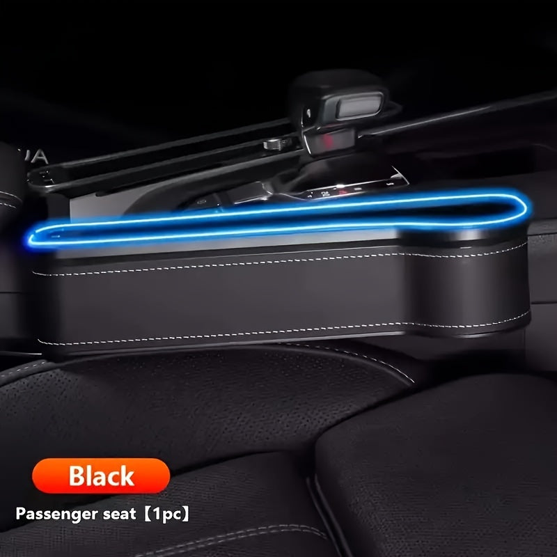 Car Seat Gap Storage Box, Phone Holder Charger, Clutter Organizer, Car Seat Gap Organizer with LED Ambient Lighting, Faux Leather Multi-Function Console Side Bag with Dual USB Charging Ports, for Vehicle Interior Additions