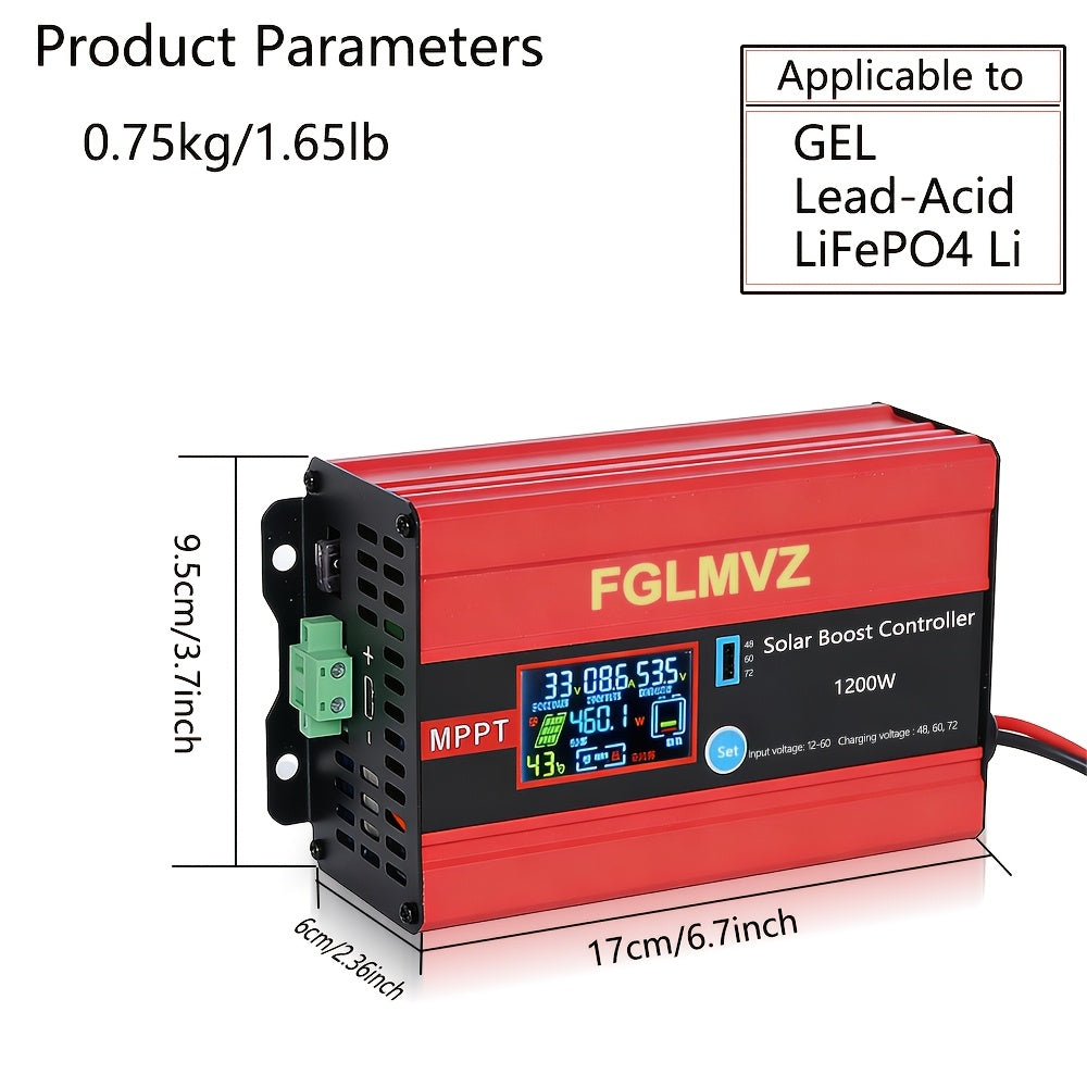 [Solar Boost Controller] 30A MPPT Solar Boost Controller, Max Solar Panel Input 30A 1200W, Max Output Current 15A. Compatible With Lead-Acid Batteries, Gel Batteries And Lithium Batteries. For Charging Golf Cart Batteries, Electric Bicycles, Electric Scoo