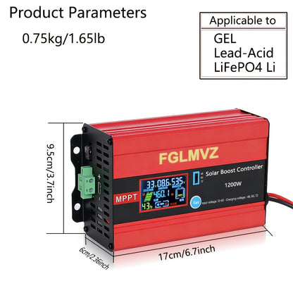 [Solar Boost Controller] 30A MPPT Solar Boost Controller, Max Solar Panel Input 30A 1200W, Max Output Current 15A. Compatible With Lead-Acid Batteries, Gel Batteries And Lithium Batteries. For Charging Golf Cart Batteries, Electric Bicycles, Electric Scoo