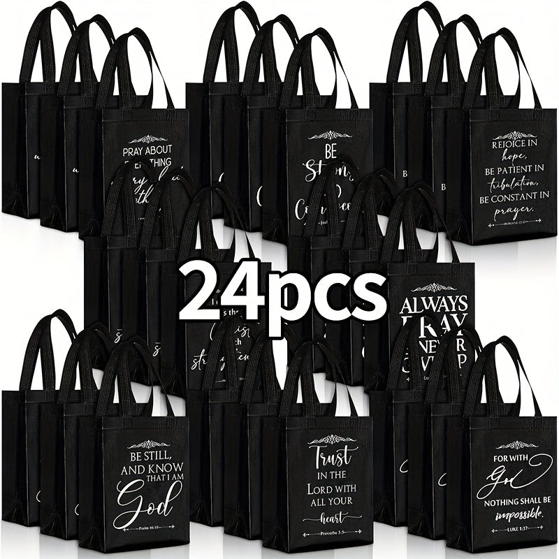 Christian Gift Bags Bulk with Handle – 24/48 Pcs Bible Verse Religious Reusable Bags Medium Size for Church Visitors Baptism Wedding Party Favors Father’s Day Black