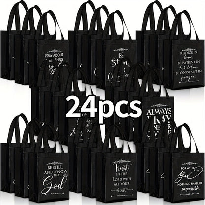 Christian Gift Bags Bulk with Handle – 24/48 Pcs Bible Verse Religious Reusable Bags Medium Size for Church Visitors Baptism Wedding Party Favors Father’s Day Black
