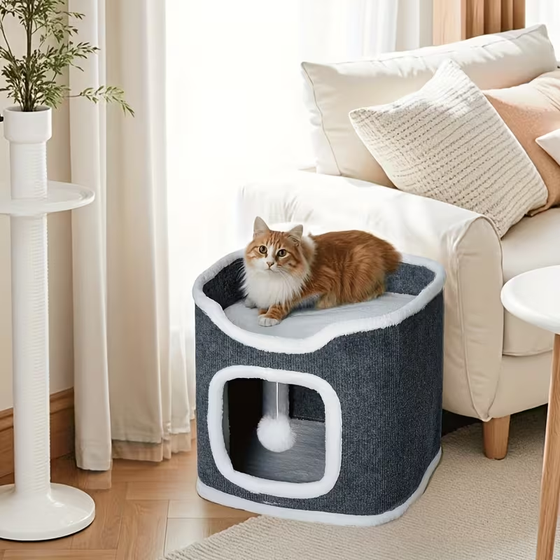 Cat Tree Tower Multi-Level Foldable Cat Condo for Indoor Cats - Scratch-Resistant Carpet, Hanging Bell Ball, Cozy Top Bed, Sturdy Frame Cat House with Multiple Entrances, 1 3 4 Tier Options for Kittens & Adults