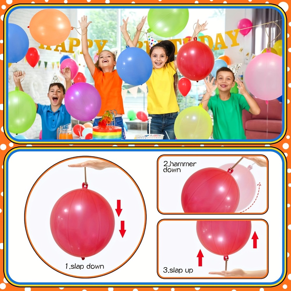 Punch Balloons for Kids 48 Pack – Neon Bouncing Balloons with Elastic Rubber Band for Birthday Party Favors, Carnival Prizes, Goody Bag Stuffers, Halloween & Easter Basket Fillers