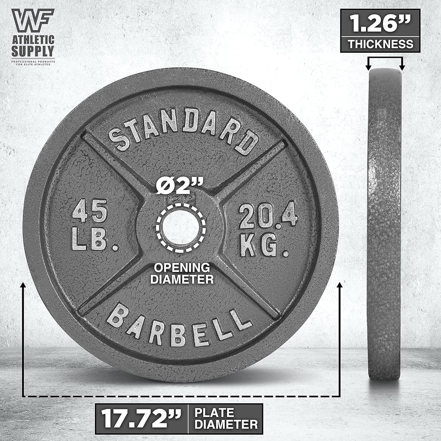 Cast Iron Weight Plates 2-Inch Standard Barbell Plates Solid Iron Gym Weights for Strength Training Weightlifting Bodybuilding Powerlifting Home Gym Multiple Sizes 2.5LB to 100LB