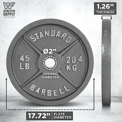Cast Iron Weight Plates 2-Inch Standard Barbell Plates Solid Iron Gym Weights for Strength Training Weightlifting Bodybuilding Powerlifting Home Gym Multiple Sizes 2.5LB to 100LB