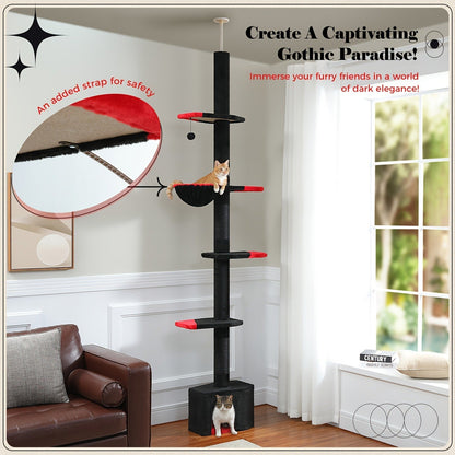 Floor to Ceiling Cat Tree Tower 90–107" – 4-Tier Tall Adjustable Cat Climbing Post with Tension Rod | Ceiling-Mounted Stable Cat Activity Center for Indoor Cats, Multiple Colors