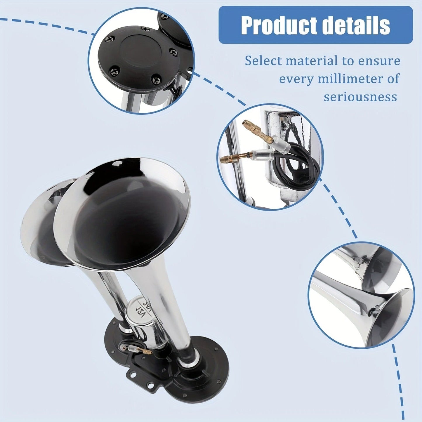 Dual Air Horn Kit 12V/24V 105-137dB with Air Compressor - Super Loud Aluminum Alloy Trumpet Horn for Truck, Train, SUV, Motorcycle, Car & Boat, Universal Electric Horn Easy Install