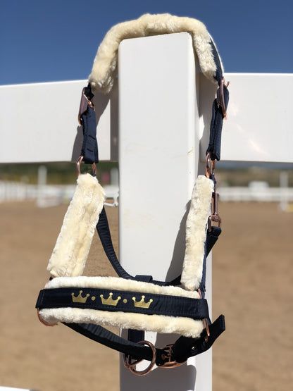 Horse Halter with Detachable Faux Fur Band & Glossy Buckle – Adjustable Head Collar for Horses, Available in 15 Colors & 3 Sizes FULL COB PONY