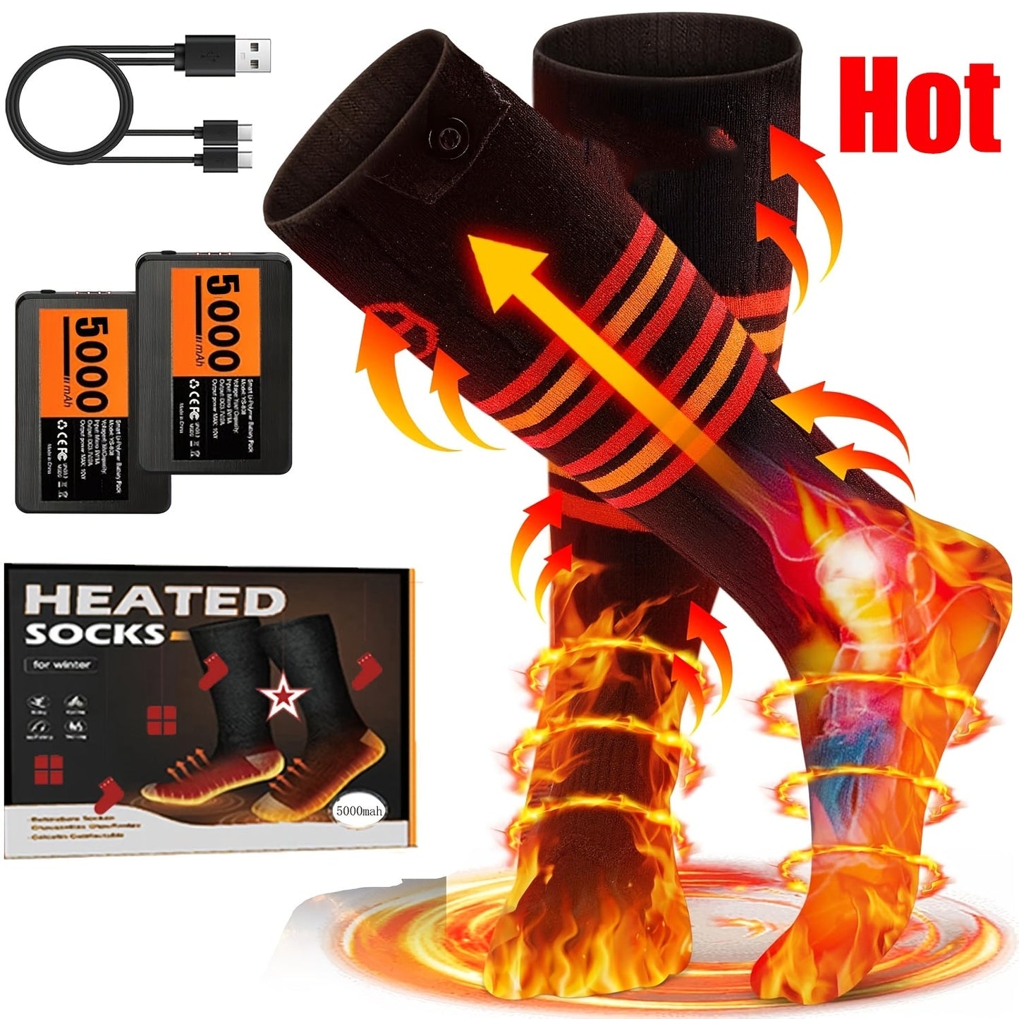 Rechargeable Electric Heated Socks for Men Women – 5000mAh Battery, Washable, Winter Warm Thermal Socks for Hiking Camping Skiing Hunting Fishing