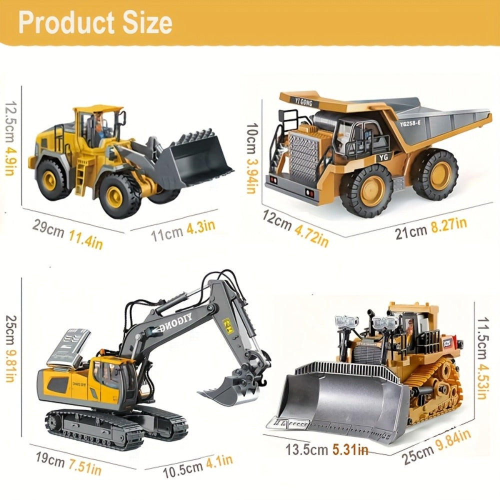RC Construction Vehicle Set 2-in-1 & 3-in-1 – 2.4G 11-Channel Remote Control Excavator Dump Truck Forklift Bulldozer, Alloy & Plastic Engineering Toy Car Kit for Kids Boys, Birthday Christmas Gift