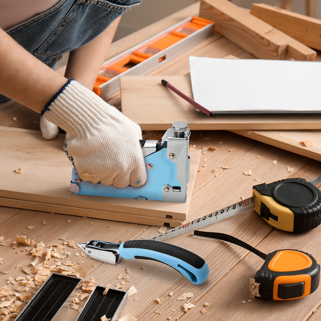 Heavy-Duty 3-in-1 Manual Staple Gun & Brad Nailer Kit with Staple Remover - Suitable for Upholstery, Carpentry,, Crafting - Brad Nailer Suitable for, Workshops, Furniture Repair,