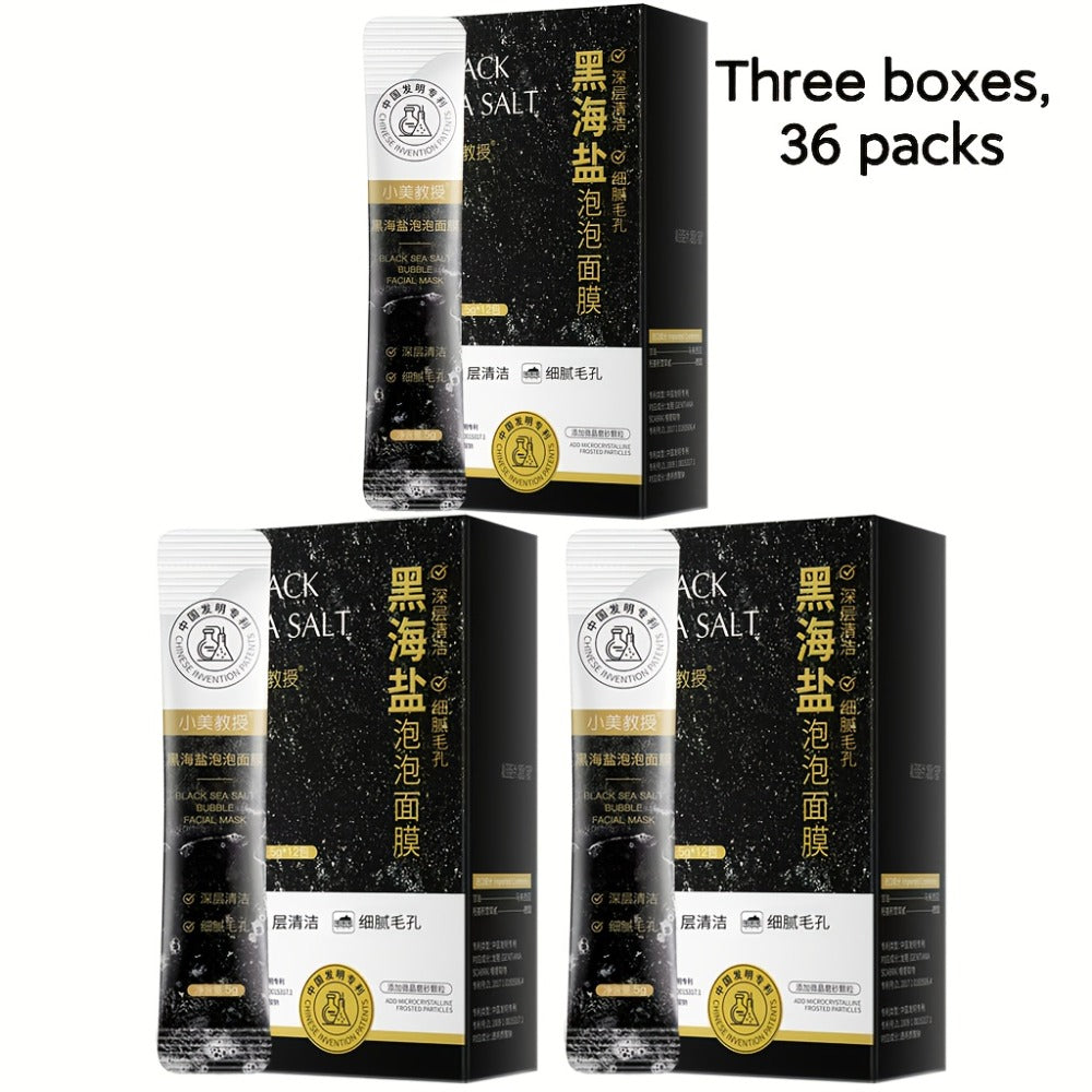 Black Sea Salt Bubble Mask with Nicotinamide, Moisturizing Foam Mud Mask Alcohol-Free for All Skin Types, Unisex Deep Cleansing Pore Purifying Face Mask – Individual Portable Packs for Travel (12/24/36 Pack)
