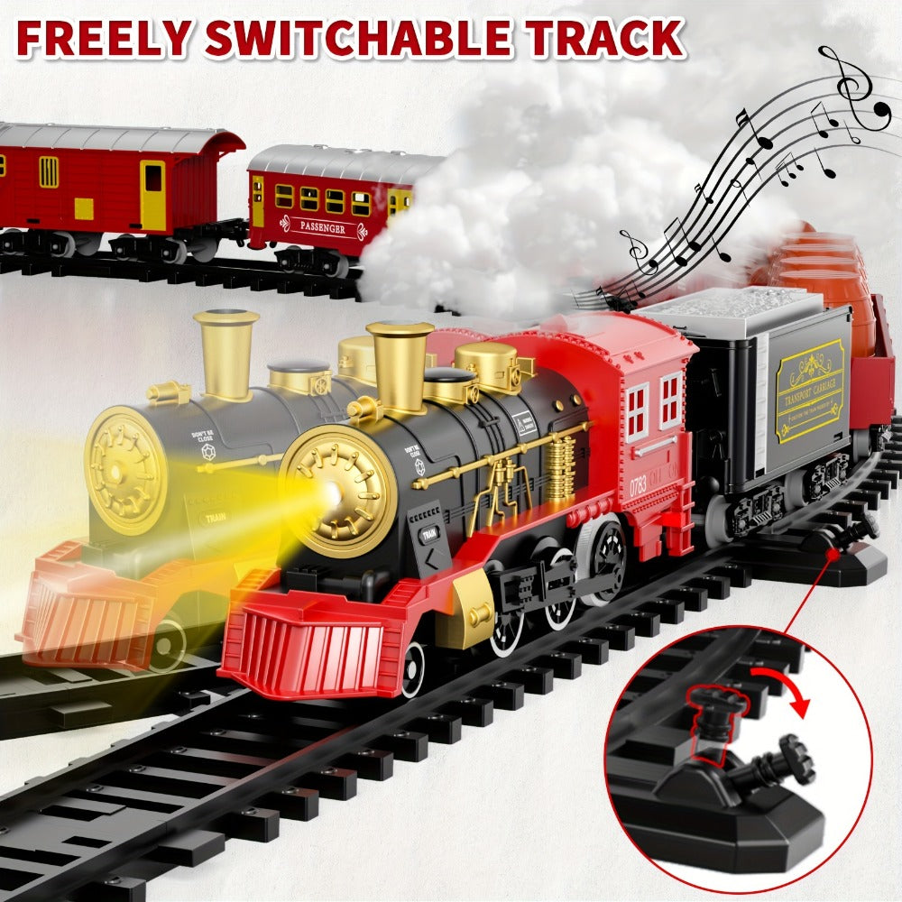 Christmas Train Set for Kids – 43PCS Electric Train Toy with Smoke, Lights & Sound, 6 Cars & 28 Tracks, Switchable Railway Layout, Holiday Birthday Gift for Boys Girls Toddlers
