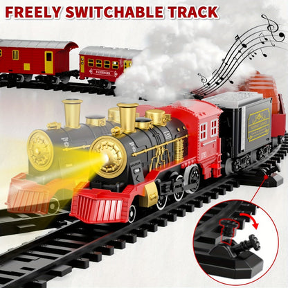 Christmas Train Set for Kids – 43PCS Electric Train Toy with Smoke, Lights & Sound, 6 Cars & 28 Tracks, Switchable Railway Layout, Holiday Birthday Gift for Boys Girls Toddlers