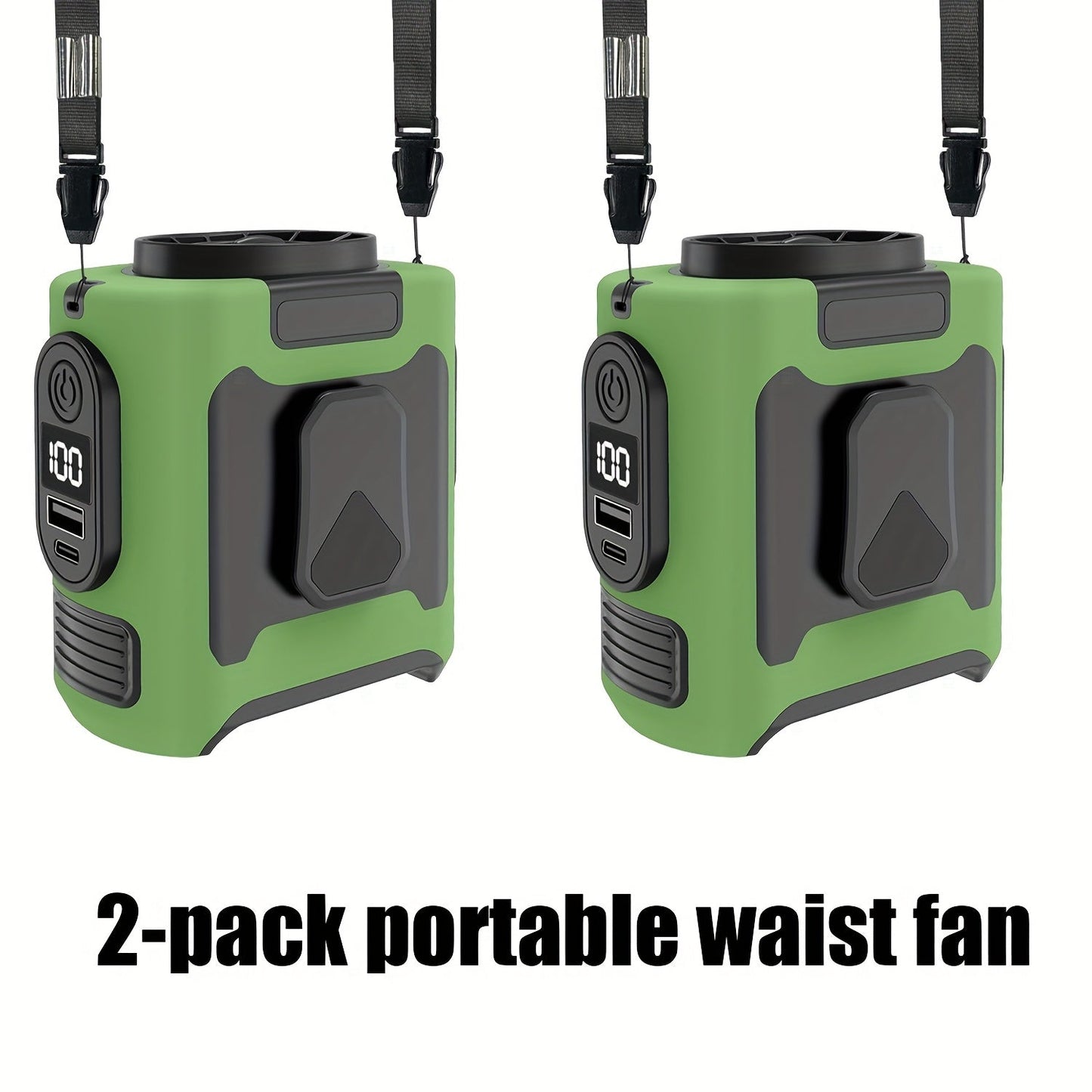 Portable Waist Fan with 10000mAh Power Bank – Wearable Belt Fan, 5-Speed 30000RPM, 40-Hour Cooling, Hands-Free Neck Fan with Dual Clips & Flashlight for Outdoor Camping Travel