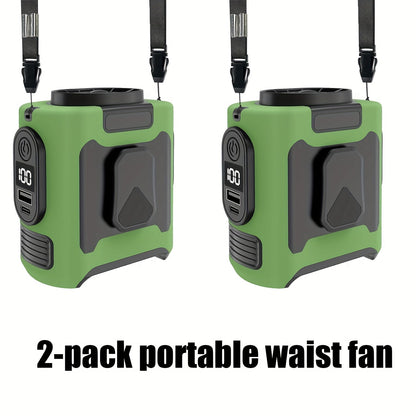 Portable Waist Fan with 10000mAh Power Bank – Wearable Belt Fan, 5-Speed 30000RPM, 40-Hour Cooling, Hands-Free Neck Fan with Dual Clips & Flashlight for Outdoor Camping Travel