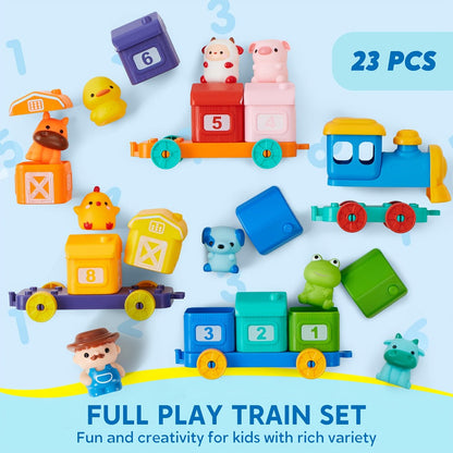 Farm Number Train Learning Toy for Toddlers with 9 Farm Animals & Farmer – Counting Sorting Matching Educational Train Set for Baby Boys Girls Ages 1-3 Birthday Christmas Gift