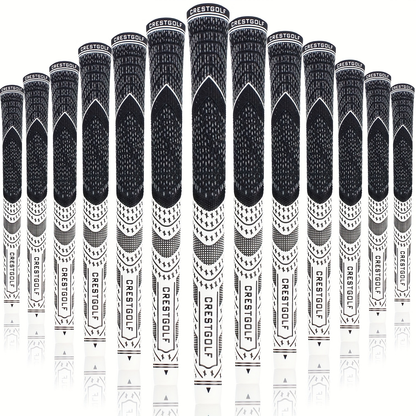 Midsize Golf Grips Set 13 Pack – All Weather Hybrid Rubber Golf Club Grips with Ecological Yarn Thread Technology, Multiple Colors, Fits Full Set of Clubs (Black, White, Red, Orange, Yellow, Blue, Gray)