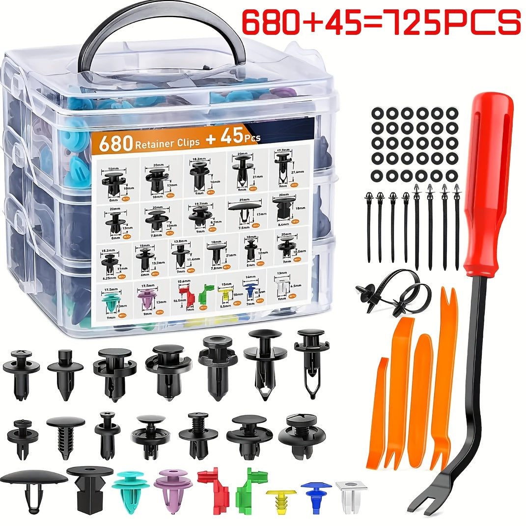 725pcs Boxed Universal Car Bumper Screw Repair Nuts And Screws, Including Plastic Clips for Bumper, Wing, And Internal Body Parts Father'S Day Gift