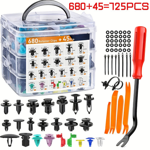 725pcs Boxed Universal Car Bumper Screw Repair Nuts And Screws, Including Plastic Clips for Bumper, Wing, And Internal Body Parts Father'S Day Gift