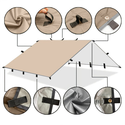Camping Sunshade Tarp Multi-Function Sun Shelter Canopy - 19 Hanging Points or 6 Tie-Down Points, 300x300cm & 300x400cm, Waterproof Shade Cloth for Hiking Mountaineering Camping Travel Outdoor Party