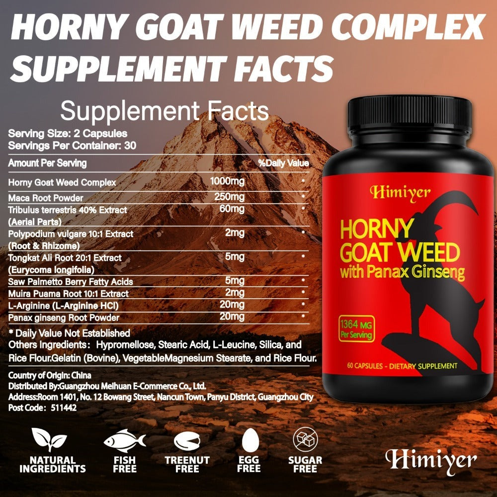 Horny Goat Weed Complex with Tongkat Ali, Ginseng & Premium Herbal Blend - Men's Vitality & Energy Support Supplement - 2 Pack Value Bundle