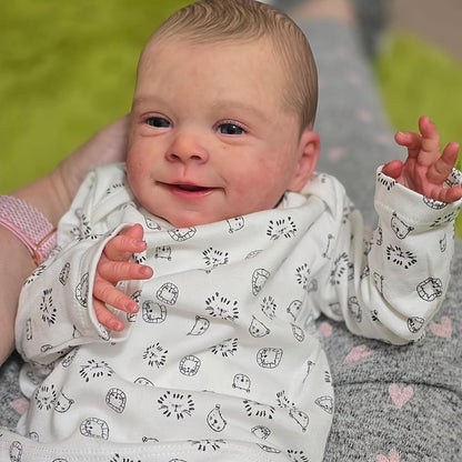 Cloth Body Reborn Baby Doll 19 Inch Soft Vinyl Limbs Hand-Painted Smiling Newborn Girl with Clothes Pacifier Bottle Birth Certificate – Huggable Lifelike Baby Doll Gift for Kids Birthday Christmas