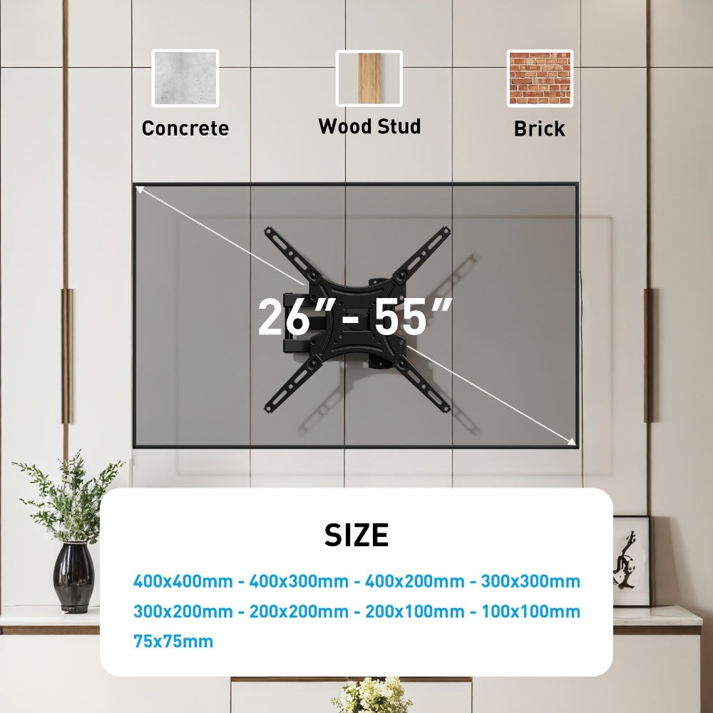 26-55 Inch TV Mount with Full-Motion Adjustment and Tilt and Swivel for Living Room detail image - detail view 5