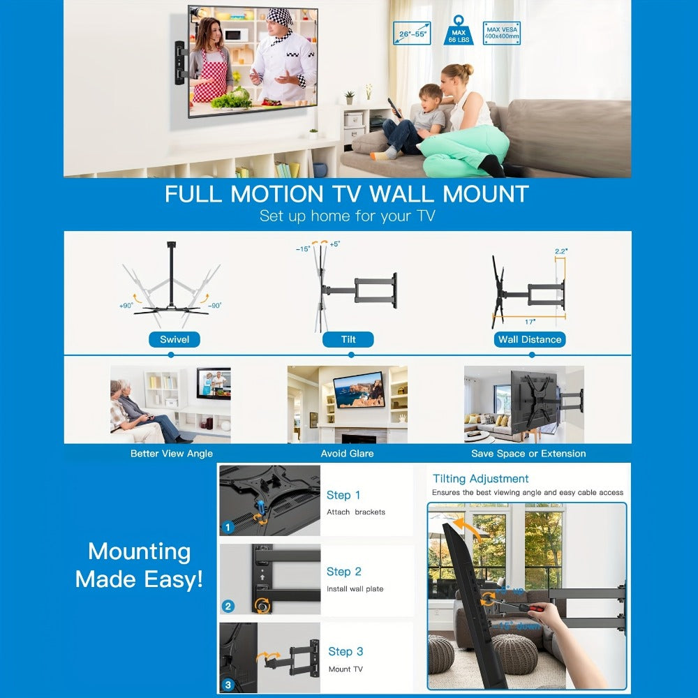 26-55 Inch TV Mount with Full-Motion Adjustment and Tilt and Swivel for Living Room detail image - detail view 8