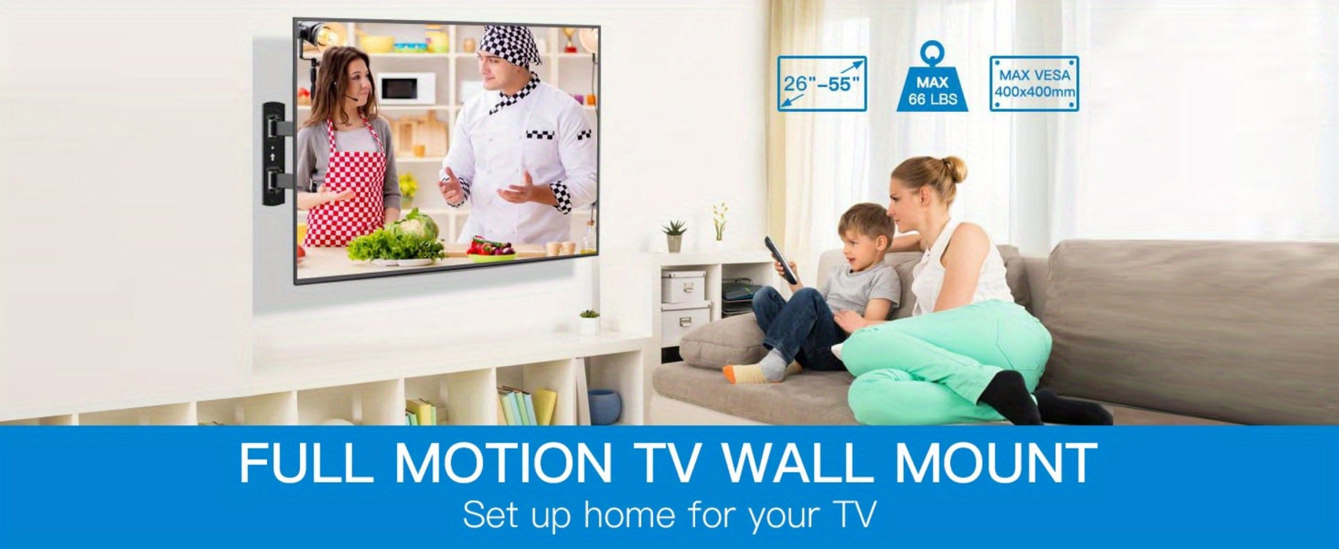 26-55 Inch TV Mount with Full-Motion Adjustment and Tilt and Swivel for Living Room detail image - detail view 9