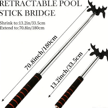 Pool Cue Bridge Head Stick Extender Retractable Billiard Cue Rest Telescopic Bridge Stick with Deer Head Plastic Bridge Head Stainless Steel Shaft for Billiards Snooker Table Sports