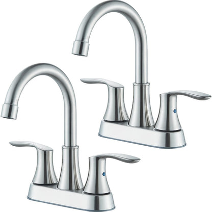 Centerset Bathroom Faucet 2 Handle 4 Inch - Lead-Free Dual Handle Vanity Sink Faucet with Pop-Up Drain & Supply Lines, Brushed Nickel, Matte Black, Oil Rubbed Bronze, Brushed Gold, 2-3 Hole RV Compatible