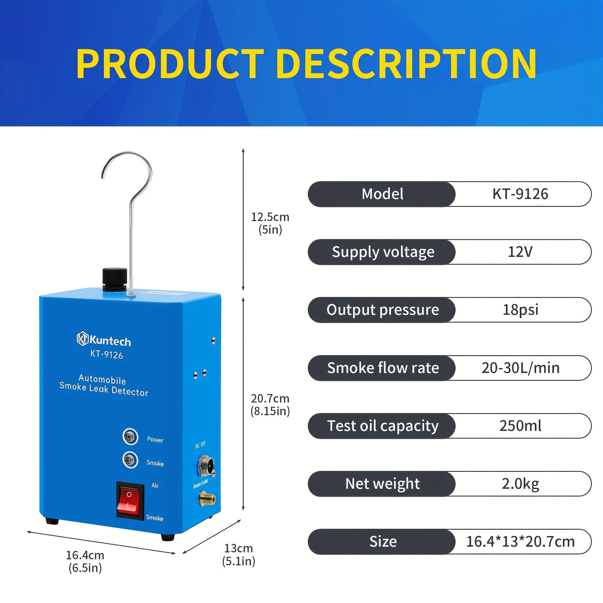 Automotive Built-in Smoke Machine with Air Pump, 12V DC Smoke Leak Detector for Pipe Systems, Fuel Leaks, and Complete Vehicle Leak Diagnostic Testing, Pipe System Testing, Compact Design, Handheld Device, Vehicle Owners