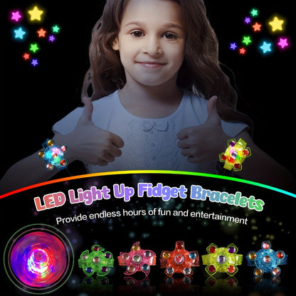 Light Up Fidget Spinner Bracelets Bulk 30 Pack – LED Glow in the Dark Party Favors for Kids Birthday Glow Party Supplies Goodie Bag Fillers Classroom Treasure Box Toys