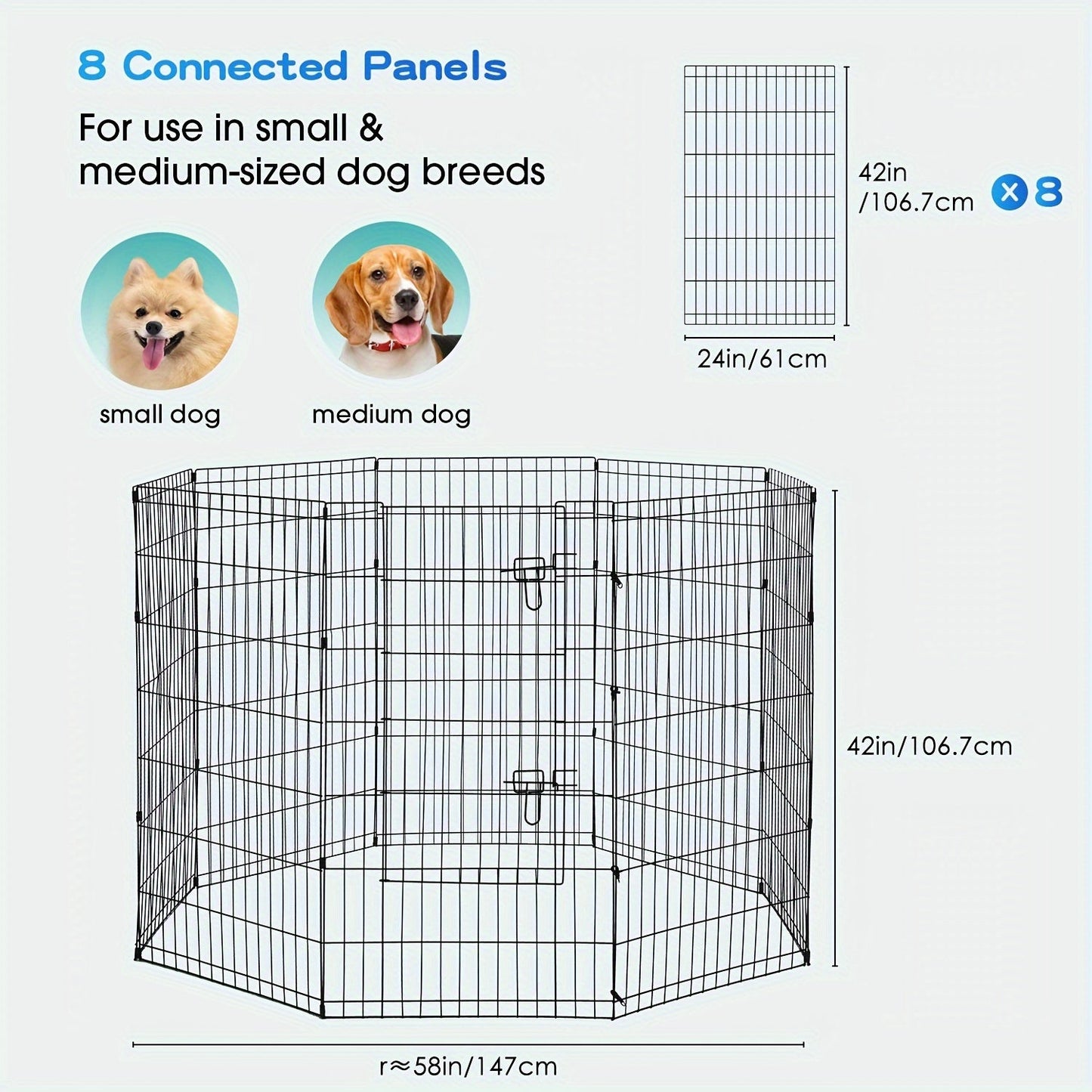 Foldable Metal Wire Dog Playpen & Pet Gate – 24/30/36/42" Indoor Outdoor Fence for Large Medium Small Dogs