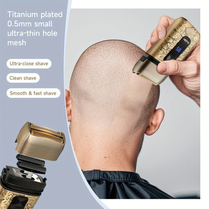 Cordless Electric Foil Shaver Grooming Kit for Men with Barber Shears Beard Mustache Trimmer Bald Head Razor Haircutting Set Father's Day Birthday Gift for Dad Husband