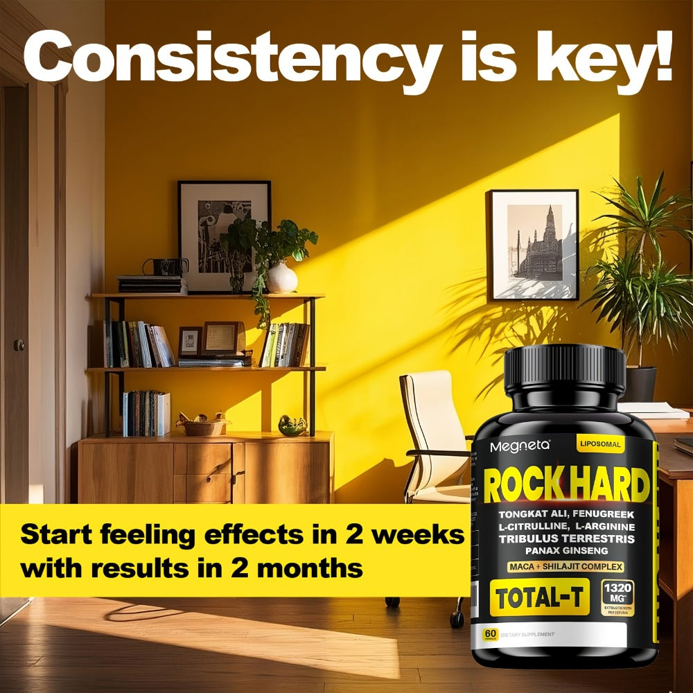 Rock Hard Supplements 180 Capsules 90-Day Supply — L-Arginine, Tongkat Ali, Tribulus & Fenugreek Plant Blend for Men's Energy, Drive & Heart Health